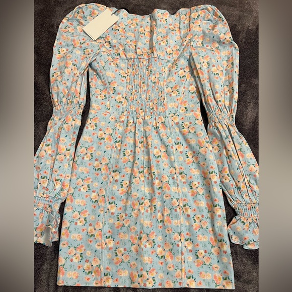 Balloon sleeve mini dress in blue floral by Lavish Alice size Us 4 - Picture 5 of 8